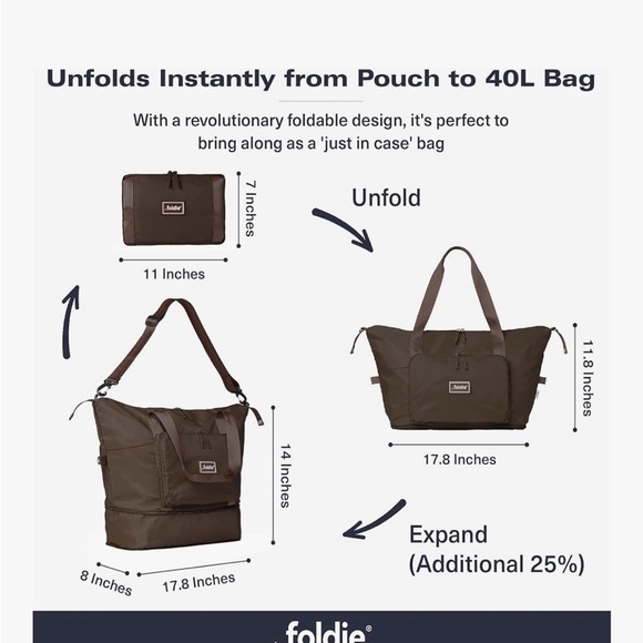 Brown Foldie Bag for travel fits under seat in airplane - Picture 2 of 6
